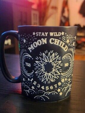 Moon Child "Stay Wild" 14 Oz Ceramic Mug - Navy with White Ouija Design
